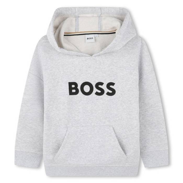主任者 Boss 【 Kids Logo Over-The-Head Hoodie, Bold Logo Kids Grey A32 】 ロゴタイプ お坊っちゃん キッズ 薄墨色 薄墨色
