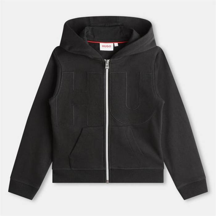 ヒューゴ Hugo 【 Logo Zip Hoodie Kids Black 09B 】 ロゴタイプ フーディー パーカー お坊っちゃん キッズ 黒いこと 黒いこと