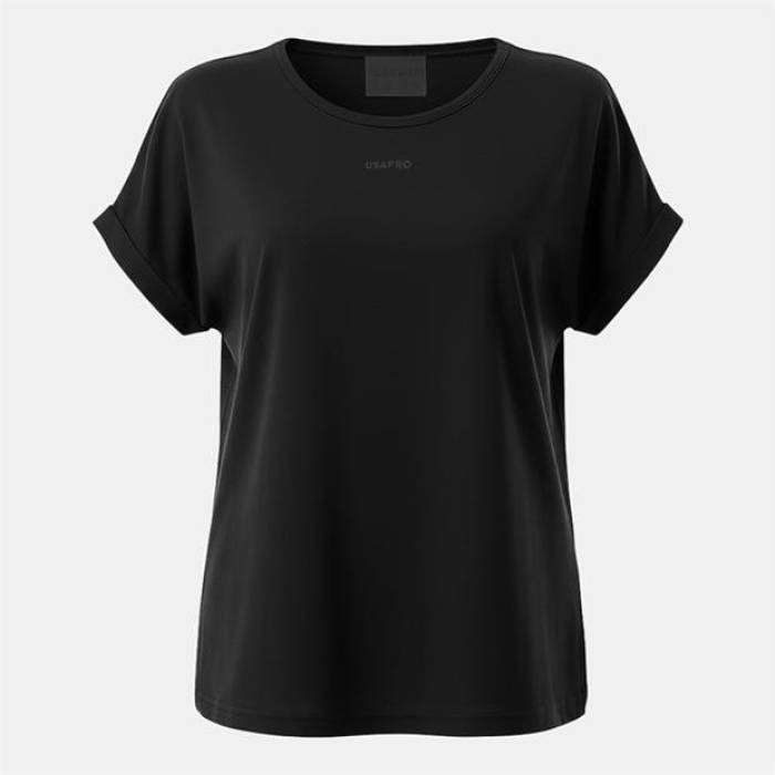 Usa Pro 【 Short Sleeve Sports T-Shirt Womens Women Black 】 Sleeve スリーブ Tシャツ レディース レディース 黒色 ブラック