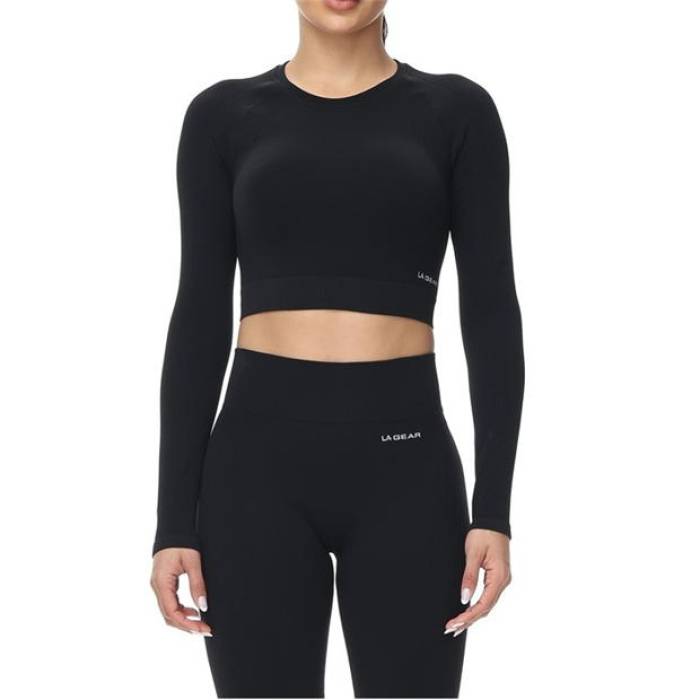 La Gear 【 L/S Sl Crop 2 Pack Women Black 】 長袖・ロング捩り Crop クロップ レディース 黒いこと 黒いこと