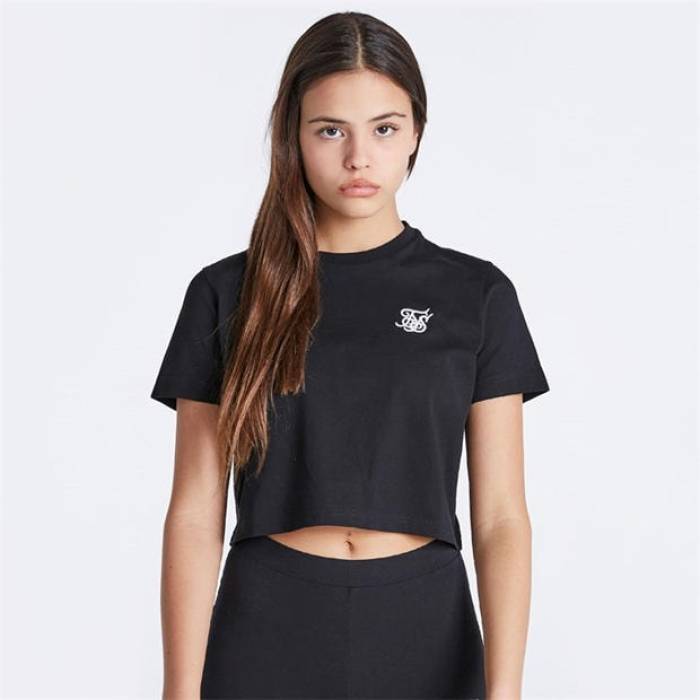シックシルク Siksilk 【 Cropped T-Shirt Juniors Kids Black 】 プルオーバー 御坊っちゃん キッズ 黒いこと 黒いこと