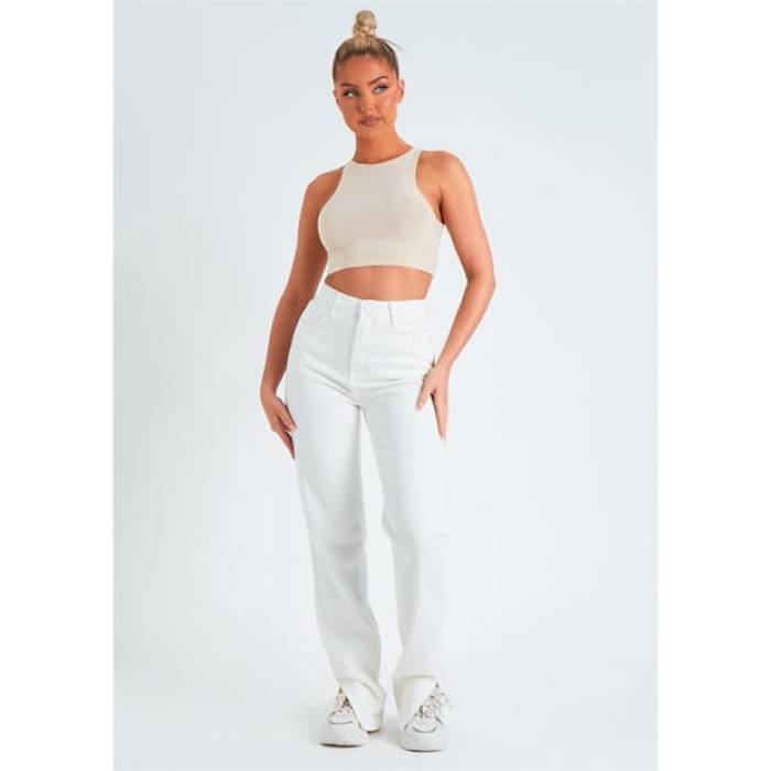Missy Empire 【 Straight Leg Split Detail Jeans Women White 】 デニム レディース 白いこと 白いこと