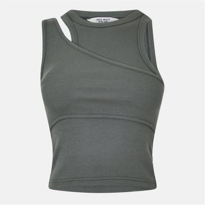 ジャック ウィルス Jack Wills 【 Asymmetric Layered Tank Women Muted Khaki 】 タンクトップ レディース カーキ｜スニケス