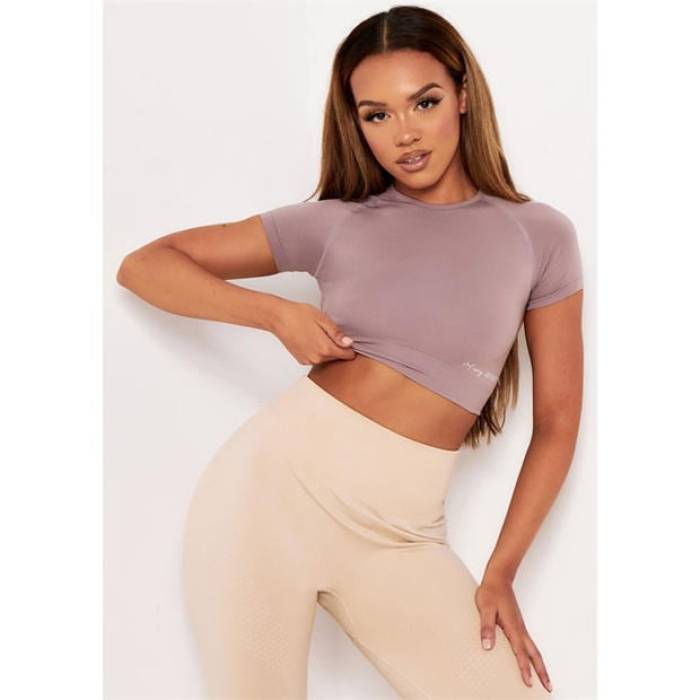 Missy Empire 【 Cropped Gym T-Shirt Top Women Mocha 】 ティーシャツ レディース