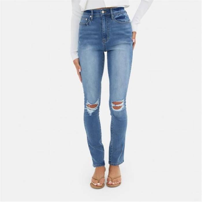I Saw It First 【 High Waisted Skinny Rip Jean Women Mid Blue 】 ご機嫌 スキニー レディース ミッド 青味 青み