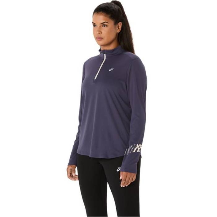 アシックス Asics 【 Icon Half Zip Ls Top Running Womens Women Indigo Fog 】 アイコン ハーフ レディース レディース 藍色・インディゴ