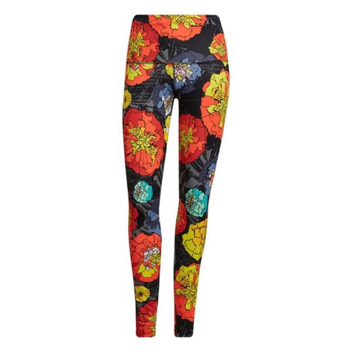 アディダス Adidas 【 Floral Running Leggings Womens Women Black/Brired 】 レギンス・タイツ レディース レディース 黒色 ブラック