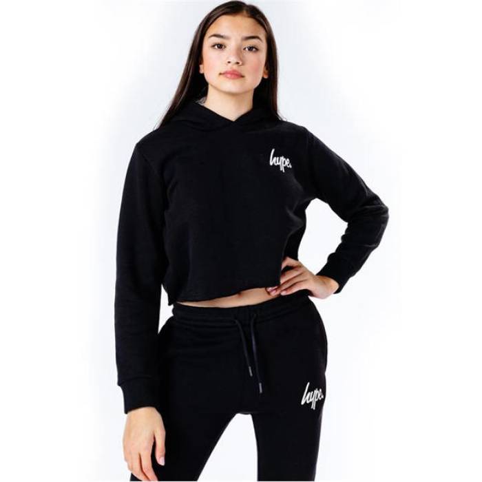 Hype 【 Kids Crop Pullover Hoodie And Jogger Set Kids Black 】 Crop クロップ フーディー パーカー ジョガーパンツ お坊っちゃん キッズ 黒いこと 黒いこと