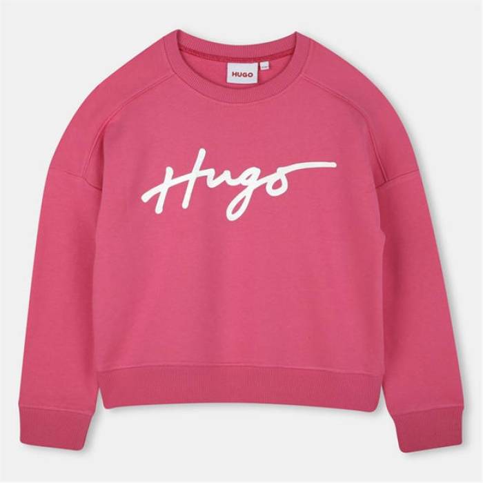 ヒューゴ Hugo 【 Kids\u0027 Big Logo Crewneck Sweatshirt Kids Pink 48T 】 ロゴタイプ 汗水 調教師 お坊っちゃん キッズ pink さくら色