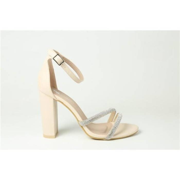 Chic 【 Glitter Strap Block Heeled Sandal Women Cream 】 ストラップ レディース クリーム