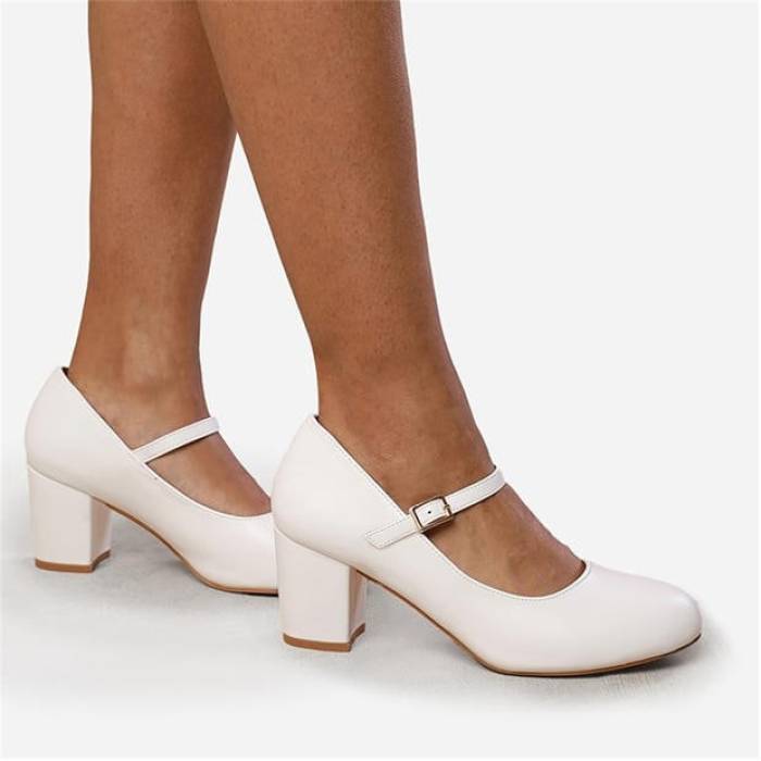 Wheres That From 【 Block Heel Mary Jane Pumps Women White 】 ヒール レディース 白色 ホワイト