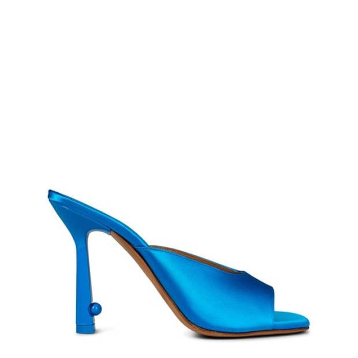 Off White 【 Women\u0027s Pop Lollipop Satin High Mule, Pearl Embellished Stiletto Heel Women Blue 】 レディース 繻子 御機嫌 パール 踵 レディース 青み 青色