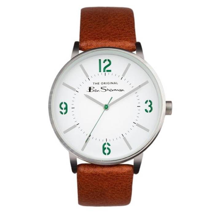 ベンシャーマン Ben Sherman 【 Men\u0027s Leather Strap Analogue Quartz Watch Unisex Silver/ Brown 】 メンズ なめし革 同盟罷工一回り Watch ウォッチ・時辰儀 ユニ一発やる Silver しろがね色・しろがね色 赤銅色 赤銅色