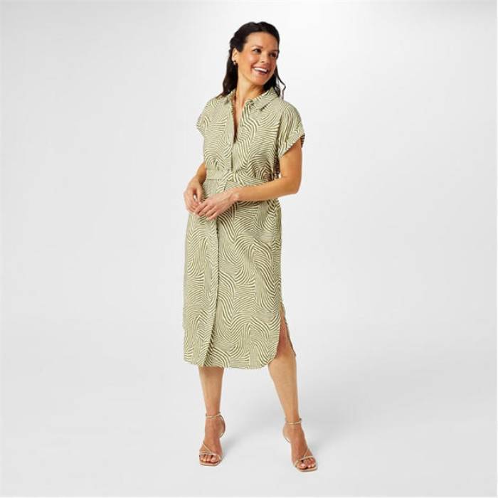 Biba 【 Printed Shirt Dress Women Green Chevron 】 ドレス レディース green 緑・グリーン