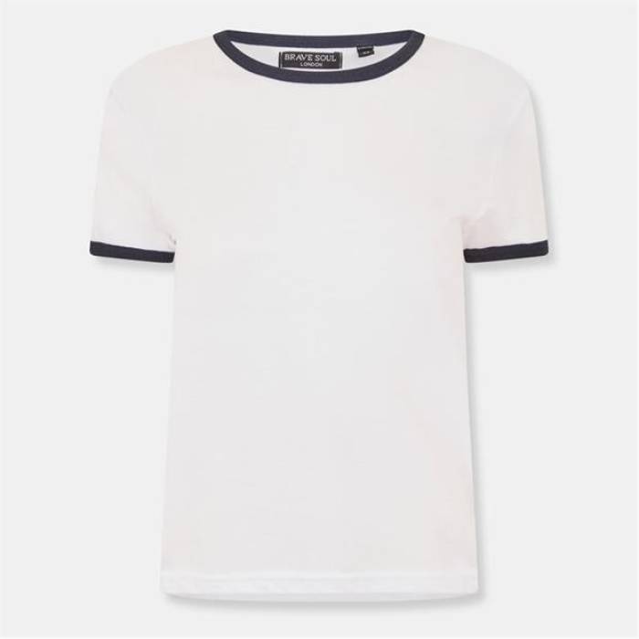 ブレイブソウル Brave Soul 【 Ringer T-Shirt Women White/Navy 】 ティーシャツ レディース 白いこと 白いこと 紺色 米国海軍