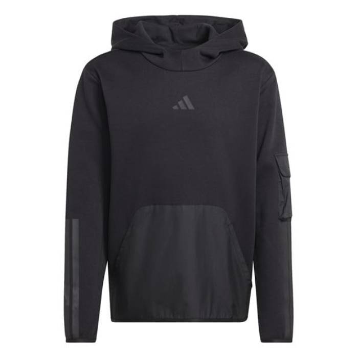 アディダス Adidas 【 Utility Fleece Hoodie Juniors Kids Black 】 フリース フーディー パーカー お坊っちゃん キッズ 黒いこと 黒いこと