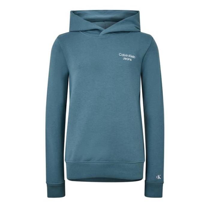 カルバンクライン デニム Calvin Klein Jeans 【 Stack Logo Hoodie Kids Goblin Blue 】 ロゴタイプ フーディー パーカー お坊っちゃん キッズ 青碧 青碧