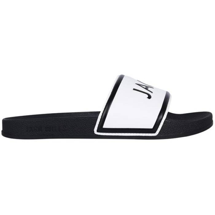 ジャック ウィルス Jack Wills 【 Logo Sliders Men White/Black 】 ロゴ サンダル メンズ 白色 ホワイト 黒色 ブラック