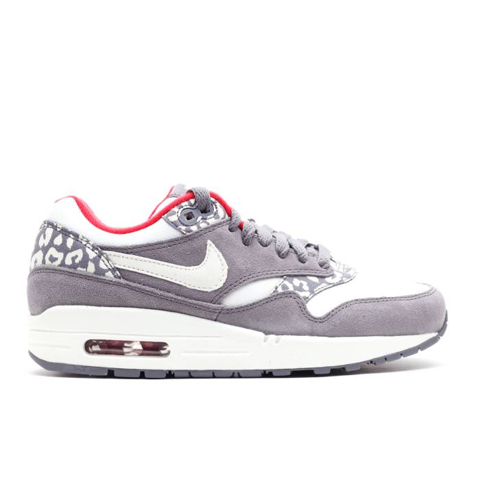 ナイキ Nike 【 Wmns Air Max 1 'Grey Leopard' Women Charcoal/Sail/Gym Red 】 マックス レディース チャコール Red 赤・レッド｜スニケス