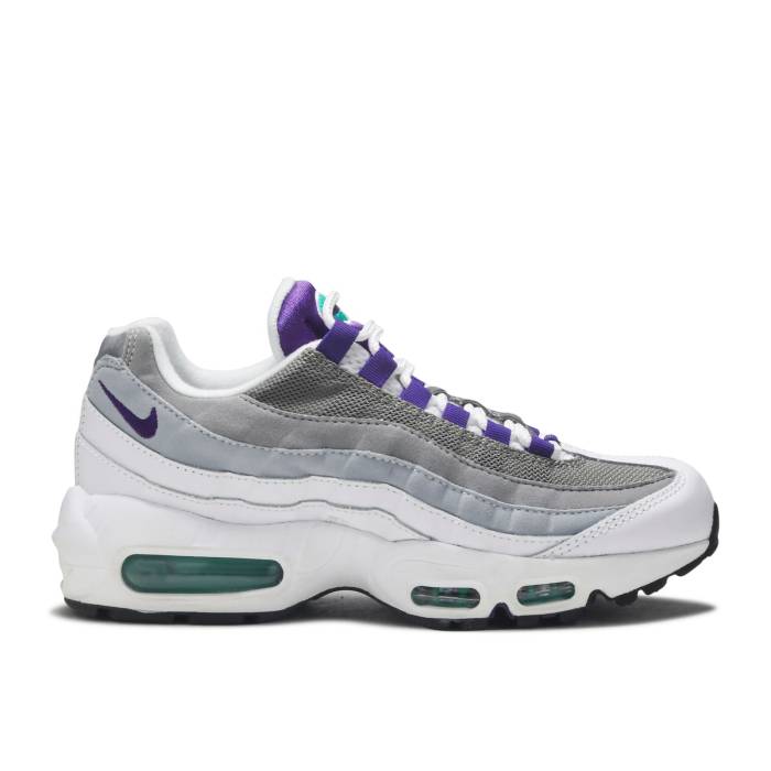 ナイキ Nike 【 Wmns Air Max 95 \u0027Grape\u0027 2018 Women White/Court Purple-Emerald Green-Wolf Grey 】 マックス レディース 白いこと 白いこと 厚地の外套 薄墨色 薄墨色