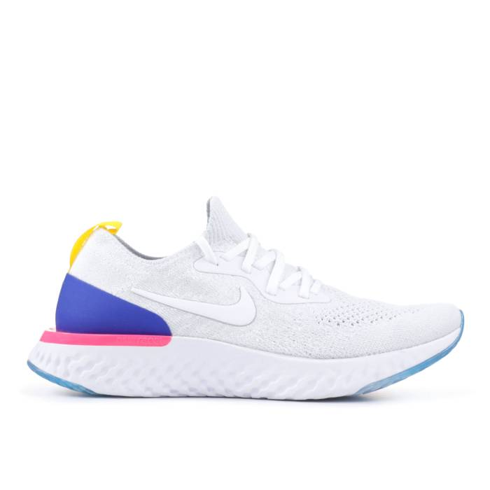 ナイキ Nike 【 Epic React Flyknit ガウス \u0027Og\u0027 Youth White/White-Racer Blue-Pink Blast 】 Epic 叙事詩 リアクト 飛球編み物 御坊っちゃん キッズ 白いこと 白いこと ブラジャー同盟罷業