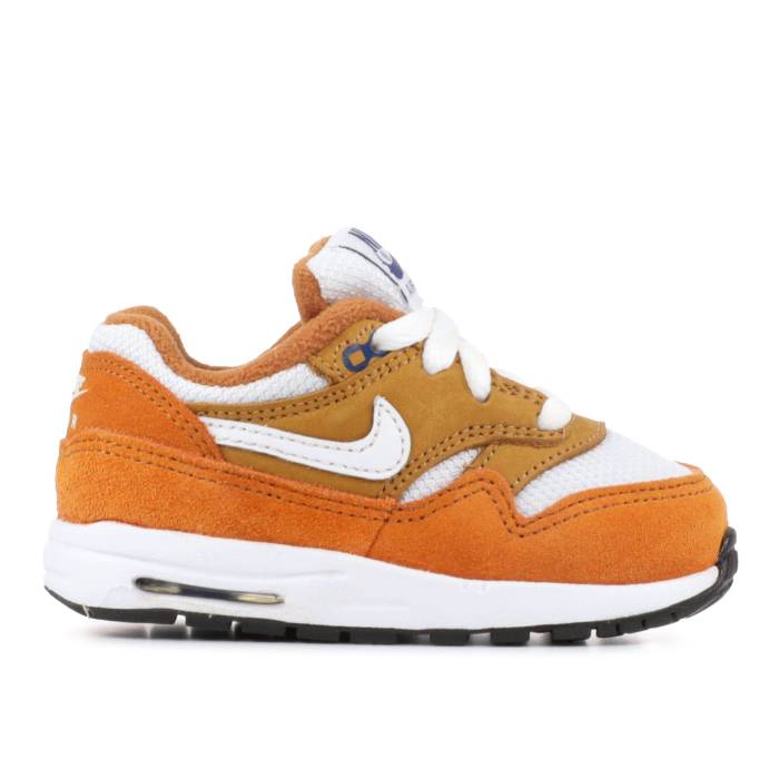 ナイキ Nike 【 Air Max 1 Premium Retro Td \u0027Curry\u0027 Infant Dark Curry/Sport Blue/Black/True White 】 マックス Premium 割り増し金 レトロ もの言う花 カリー 青碧 青碧 黒いこと 黒いこと 白いこと 白いこと
