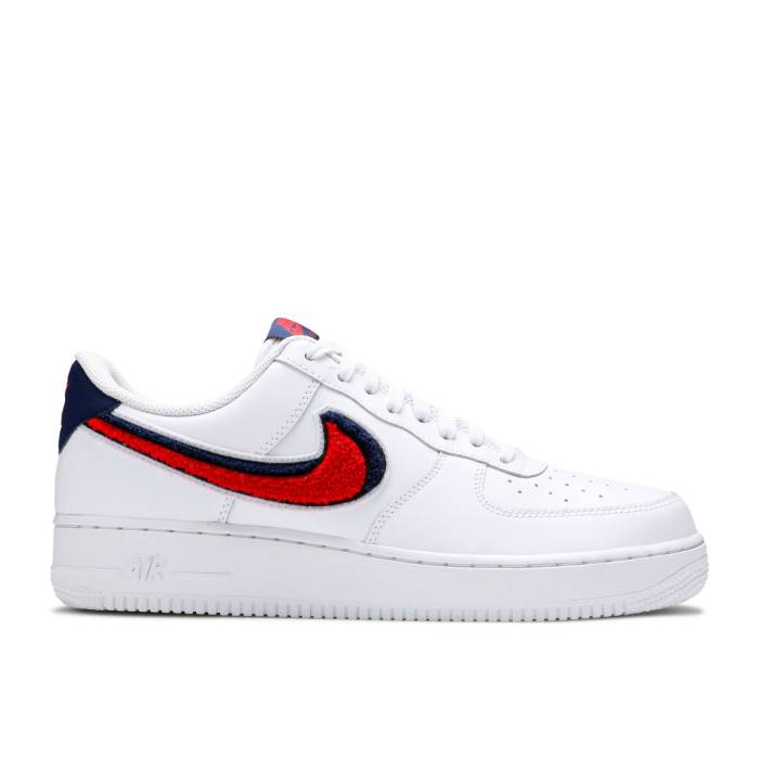 ナイキ Nike 【 Air Force 1 07 Lv8 \u0027Chenille Swoosh\u0027 Men White/University Red- Blue Void 】 メンズ 白いこと 白いこと 青み 青色