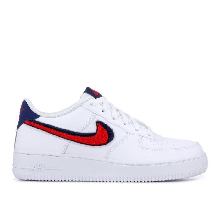 ナイキ Nike 【 Air Force 1 Lv8 ガウス \u0027Chenille Swoosh\u0027 Youth White/University Red-Blue Vold 】 お坊っちゃん キッズ 白いこと 白いこと