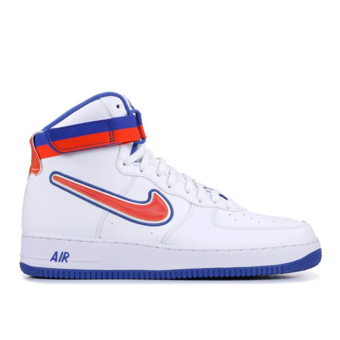 ナイキ Nike 【 Air Force 1 High \u002707 Lv8 Sport \u0027Knicks\u0027 Men White/Team Orange-Game Royal 】 御機嫌 メンズ 白いこと 白いこと Team 野球クラブ