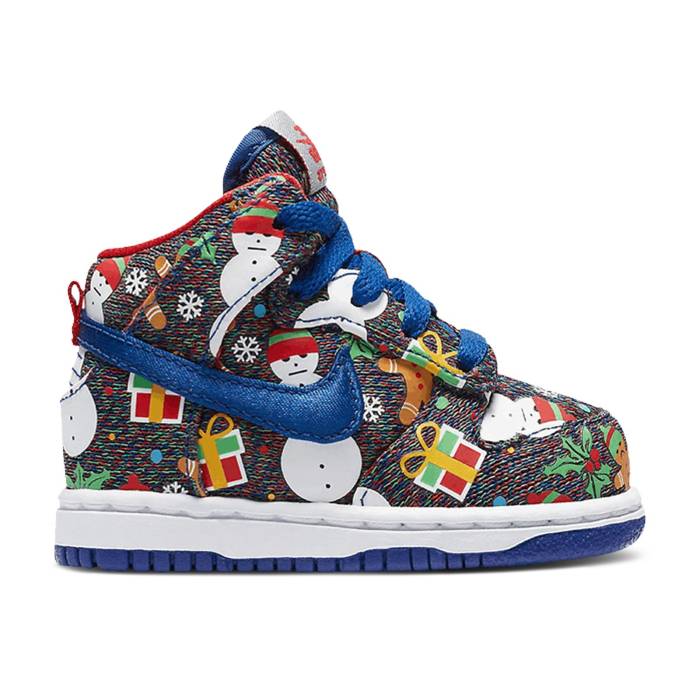 ナイキ Nike 【 Dunk High Qs Td \u0027Ugly Christmas Sweater\u0027 2017 Infant Blue Ribbon/Blue Ribbon-Atom Red 】 ダンク ハイ クリスマス ベビー 青色 ブルー Red 赤・レッド