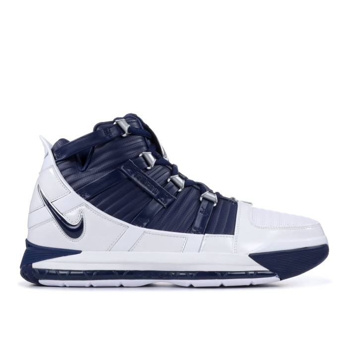 ナイキ Nike 【 Zoom Lebron 3 Retro \u0027Midnight Navy\u0027 Men White/Midnight Navy-Metallic Silver 】 望遠レンズ Lebron レブロン レトロ メンズ 白いこと 白いこと Silver しろがね色・しろがね色