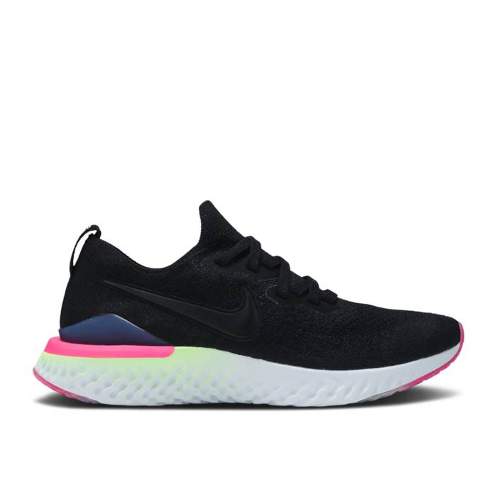 ナイキ Nike 【 Epic React Flyknit 2 \u0027Pixel\u0027 Men Black/Black-Sapphire Lime Blast-Hyper Pink-Blue Tint 】 Epic 叙事詩 リアクト 飛球編み物 メンズ 黒いこと 黒いこと 菩提樹