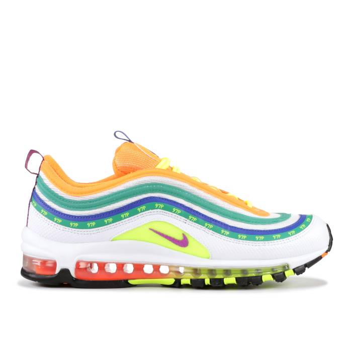 ナイキ Nike 【 Air Max 97 \u0027On Air: London Summer Of Love\u0027 Men White/Hyper Violet-Volt 】 マックス Summer 炎節 メンズ 白いこと 白いこと スニーカー-メンズ靴
