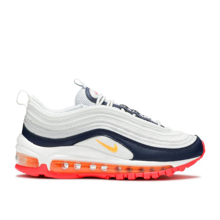 ナイキ Nike 【 Wmns Air Max 97 \u0027Platinum Navy Orange\u0027 Women Pure Platinum/Laser Orange-Midnight Navy-Racer Pink-Summit White-Summit White 】 マックス 紺色 米国海軍 レディース 純然たる Platinum プラチナム Laser レーザ 白いこと