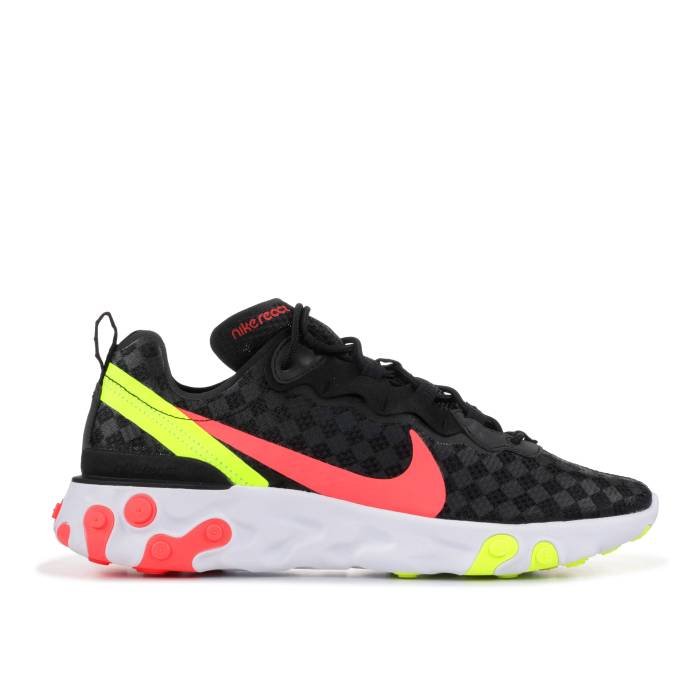 ナイキ Nike 【 React Element 55 \u0027Checkered Crimson Volt\u0027 Men Black/Flash Crimson-Hyper Crimson-Volt 】 リアクト 化学元素 クリムゾン メンズ 黒いこと 黒いこと