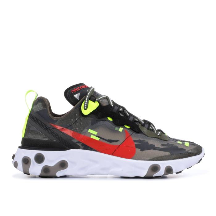 ナイキ Nike 【 React Element 87 'Camo' Men Medium Olive/Black-Volt-Bright Crimson 】 リアクト エレメント メンズ olive オリーブ クリムゾン｜スニケス