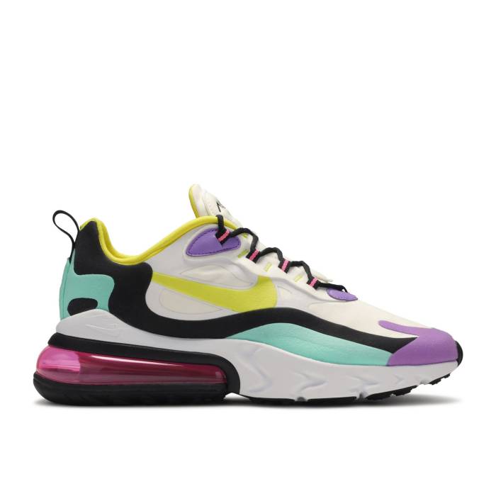 ナイキ Nike 【 Air Max 270 React \u0027Geometric Abstract\u0027 Men White/Dynamic Yellow-Black-Bright Violet 】 マックス リアクト メンズ 白いこと 白いこと 活動的 紫・相撲取り草