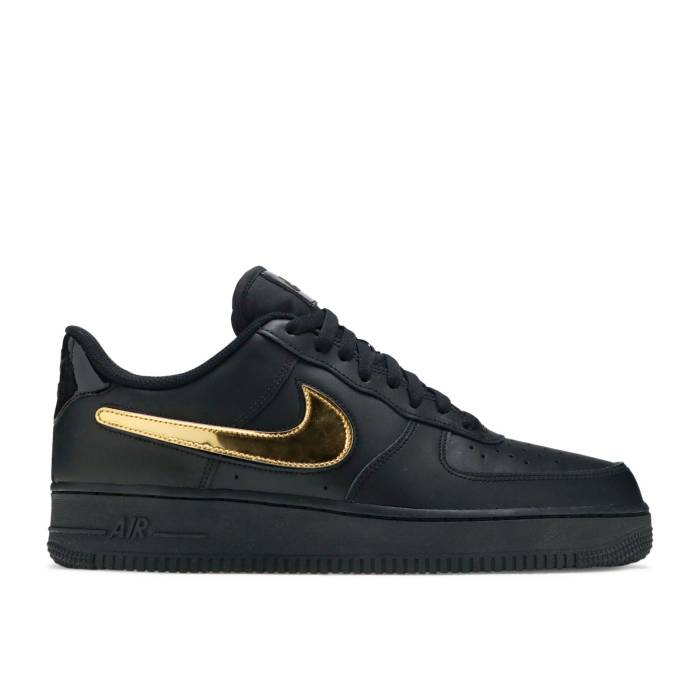 ナイキ Nike 【 Air Force 1 Low \u002707 Lv8 \u0027Removable Swoosh - Black Gold\u0027 Men Black/Black-White-Black 】 Swoosh スウッシュ・スウォッシュ 黒いこと 黒いこと メンズ 黒いこと 黒いこと