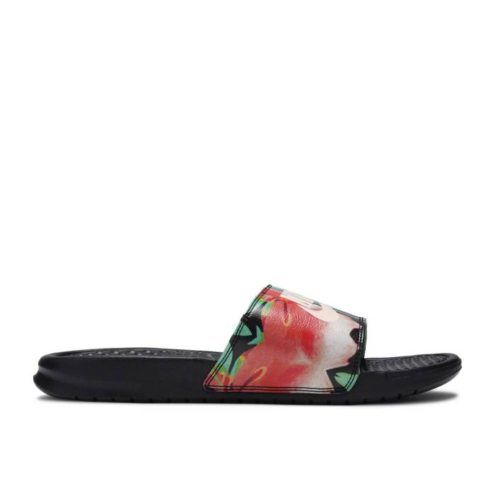 ナイキ Nike 【 Wmns Benassi Jdi Print \u0027Floral\u0027 Women Black/Crimson Tint-Green Glow 】 ベナッシ サンダル レディース 黒いこと 黒いこと クリムゾン