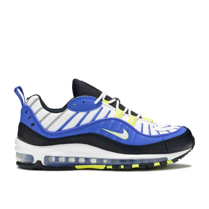 ナイキ Nike 【 Air Max 98 Men Racer Blue/Black/Dynamic Yellow/White 】 マックス メンズ 青色 ブルー 黒色 ブラック ダイナミック yellow 黄色・イエロー 白色 ホワイト｜スニケス