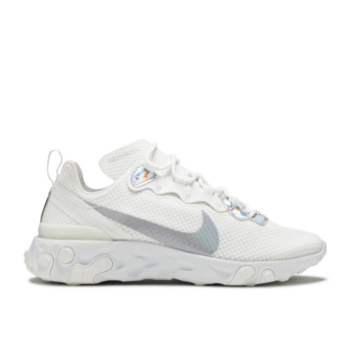 ナイキ Nike 【 Wmns React Element 55 \u0027White Iridescent\u0027 Women Summit White/Metallic Silver 】 リアクト 化学元素 レディース 白いこと 白いこと Silver しろがね色・しろがね色