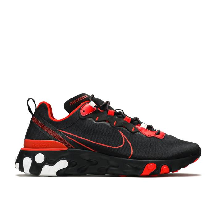 ナイキ Nike 【 React Element 55 \'Script Swoosh\' Men Black/University Red/White 】 リアクト エレメント メンズ 黒色 ブラック Red 赤・レッド 白色 ホワイト|スニケス