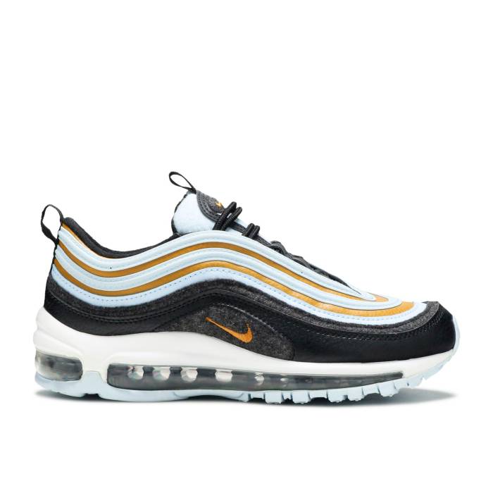 ナイキ Nike 【 Air Max 97 Gs 'Fleece' Youth Metallic Gold/Light Blue/Black/Grey 】 マックス ジュニア キッズ ゴールド 青色 ブルー 黒色 ブラック 灰色 グレー｜スニケス