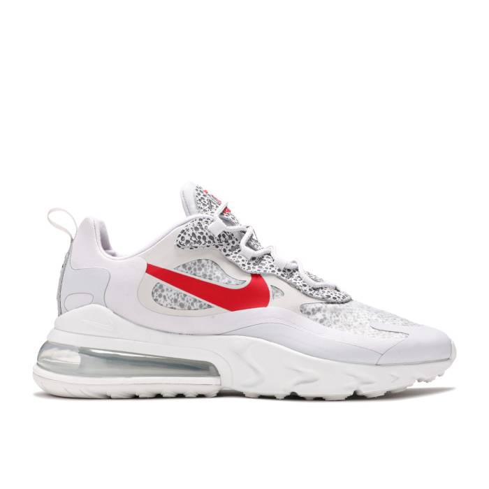 ナイキ Nike 【 Air Max 270 React \u0027Safari\u0027 Men Neutral Grey/Light Graphite/Platinum Tint/University Red 】 マックス リアクト メンズ 薄墨色 薄墨色 Platinum プラチナム Red 赤・赤いこと