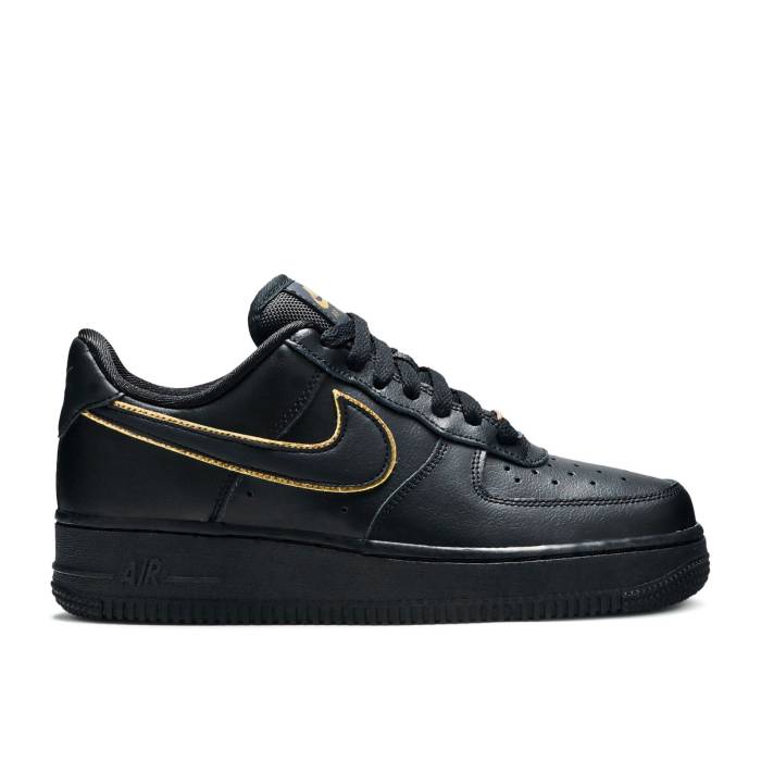 ナイキ Nike 【 Wmns Air Force 1 Low '07 Essential 'Black Gold Swoosh' Women Black/Black/Metallic Gold/Black 】 ゴールド レディース 黒色 ブラック ゴールド