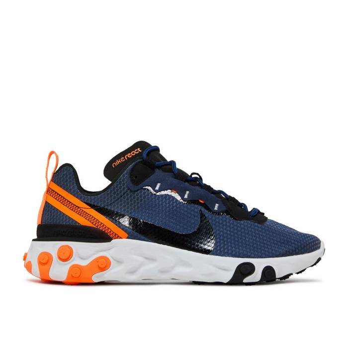ナイキ Nike 【 React Element 55 \u0027Midnight Navy\u0027 Men Midnight Navy/Total Orange/Summit White/Black 】 リアクト 化学元素 メンズ 紺色 米国海軍 orange 橙・オレンジ色 白いこと 白いこと 黒いこと 黒いこと