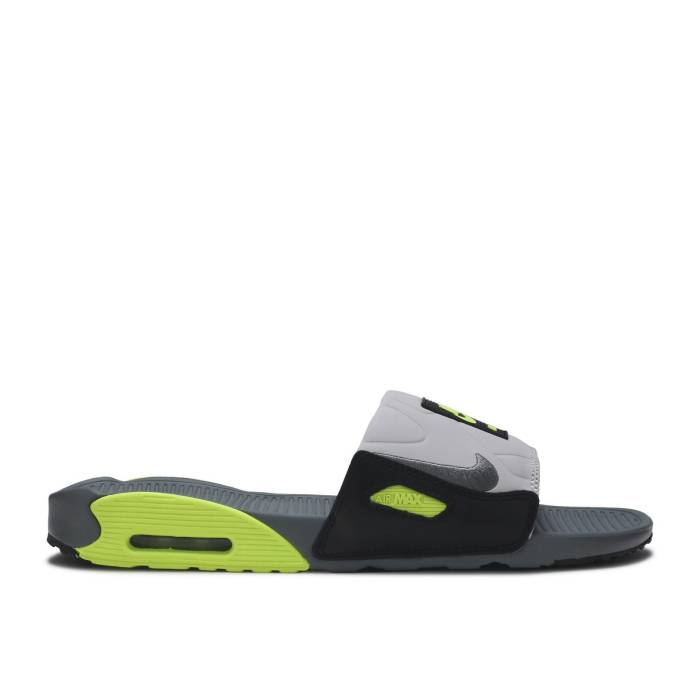 ナイキ Nike 【 Air Max 90 Slide \u0027Volt\u0027 Men Smoke Grey/Volt/Black/Smoke Grey 】 マックス Slide サンダル メンズ 薄墨色 薄墨色 黒いこと 黒いこと