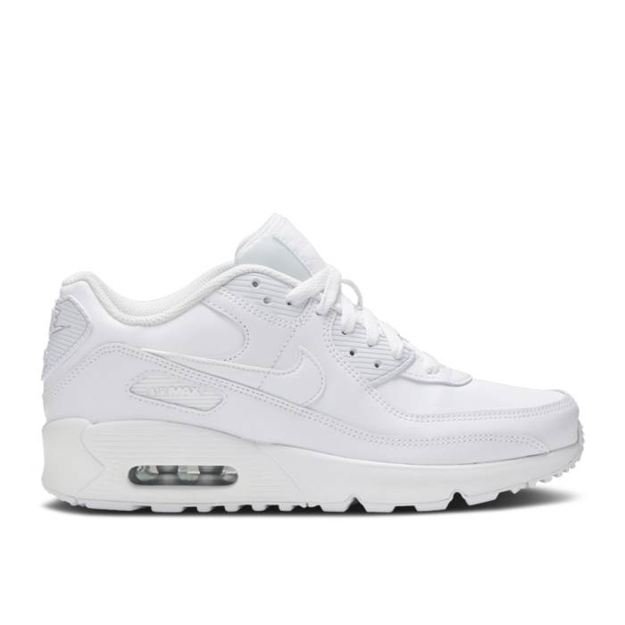 ナイキ Nike 【 Air Max 90 Leather ガウス \u0027White\u0027 Youth White/White/Metallic Silver 】 マックス なめし革 御坊っちゃん キッズ 白いこと 白いこと Silver しろがね色・しろがね色