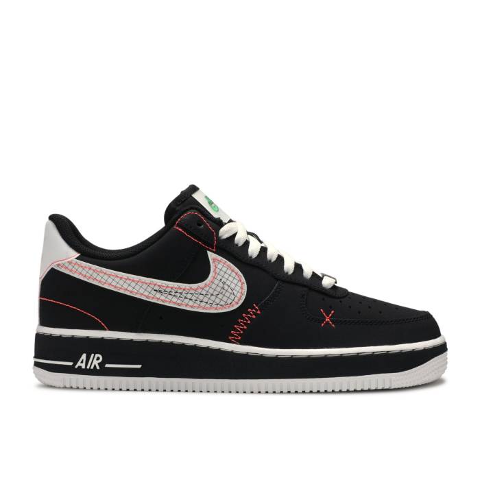 ナイキ Nike 【 Air Force 1 \u002707 Lv8 \u0027Exposed Stitching\u0027 Men Black/White/Bright Crimson/Green Strike 】 メンズ 黒いこと 黒いこと 白いこと 白いこと クリムゾン green 緑・緑であること ストライク