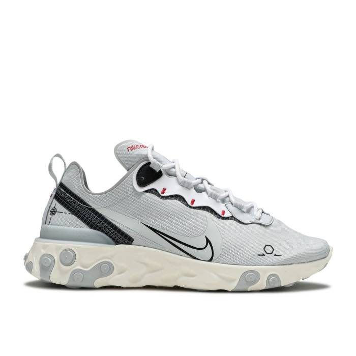 ナイキ Nike 【 React Element 55 'Platinum Schematic' Men Pure Platinum/Black/Sail/White 】 リアクト エレメント メンズ ピュア Platinum プラチナム 黒色 ブラック 白色 ホワイト｜スニケス